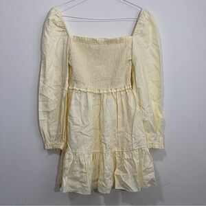 Aritzia Wilfred 100% Organic Linen Smocked Tempest Mini Dress S Yellow Feminine